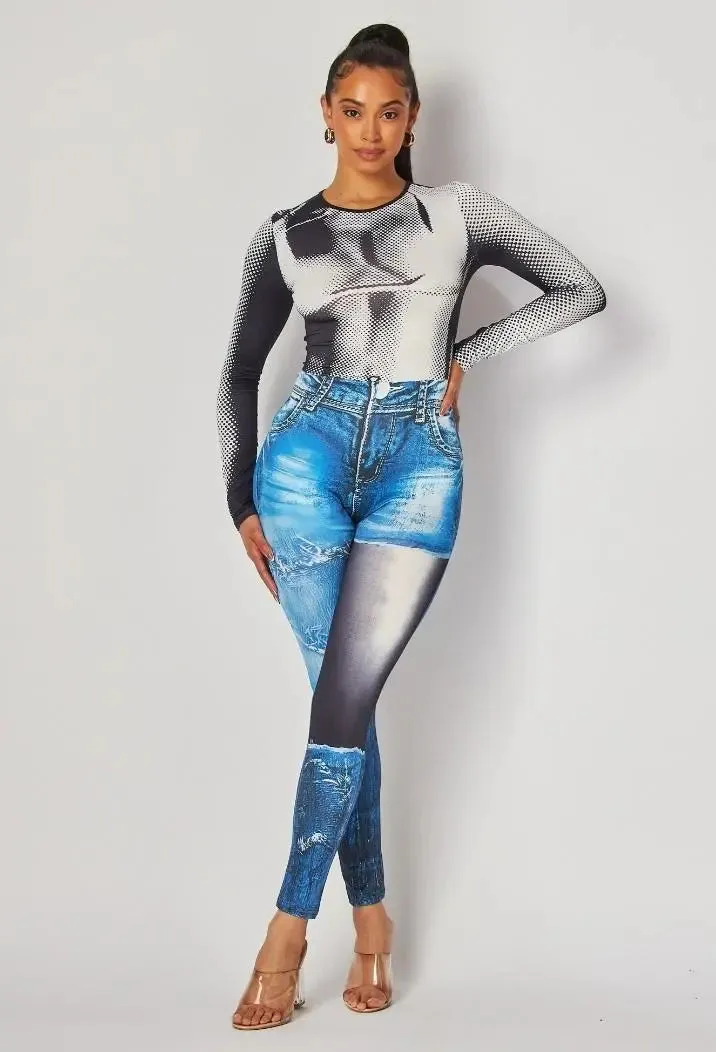 Mixed Media Denim Jumpsuit