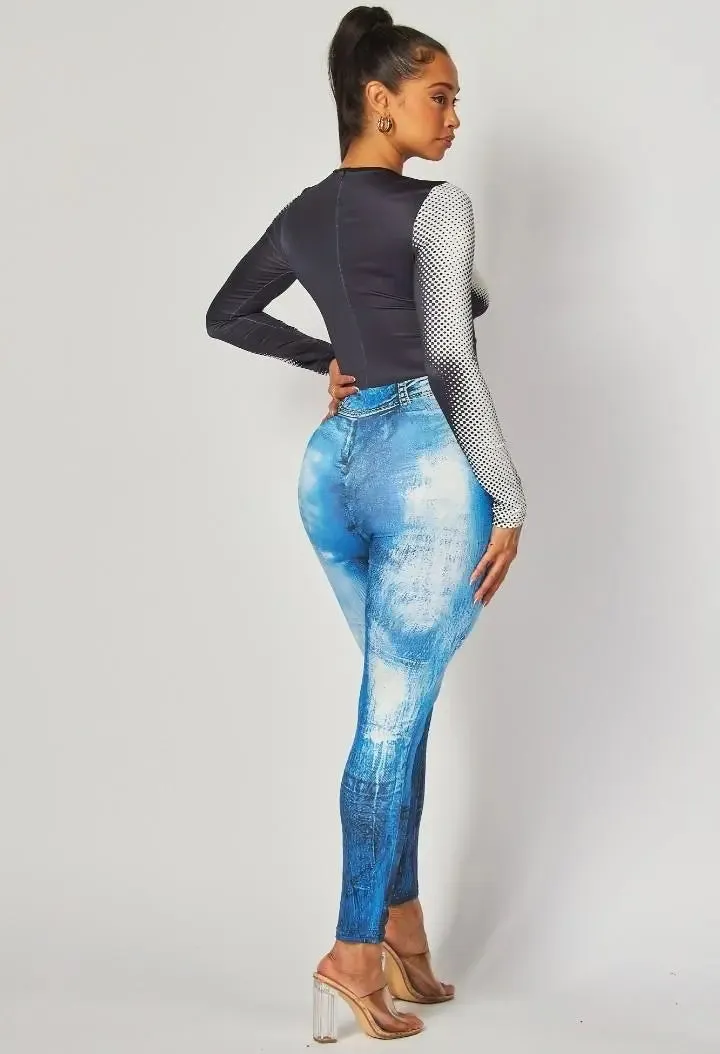 Mixed Media Denim Jumpsuit