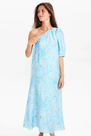 Nuritt One Shoulder Dress in Crystal Blue