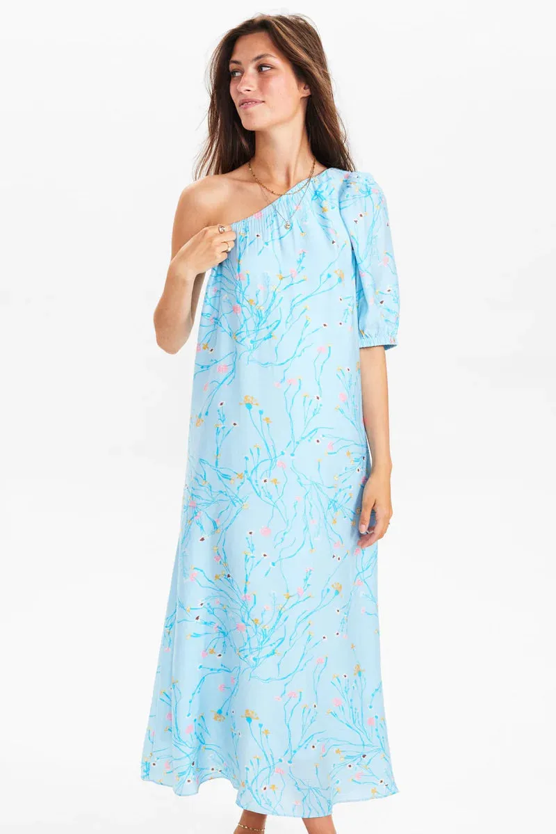 Nuritt One Shoulder Dress in Crystal Blue