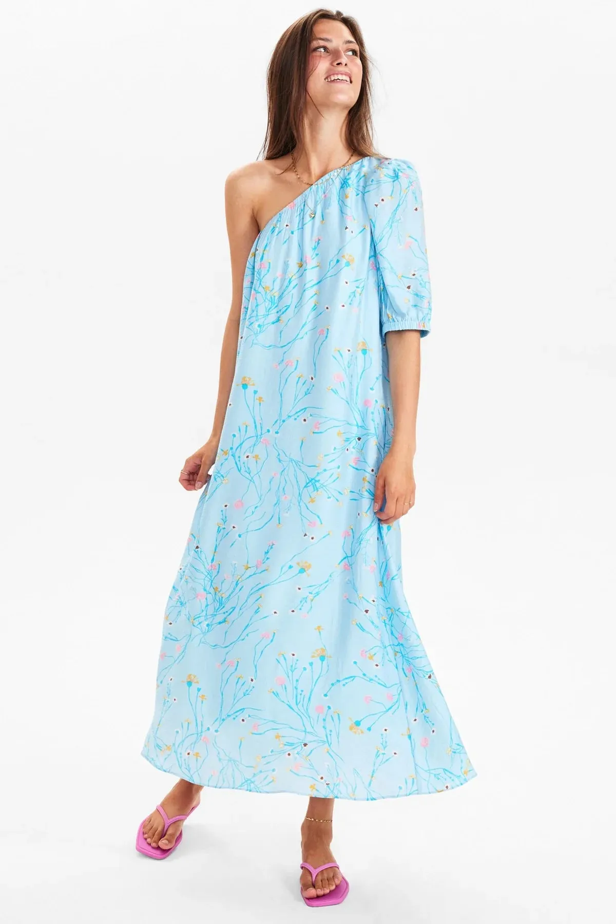 Nuritt One Shoulder Dress in Crystal Blue