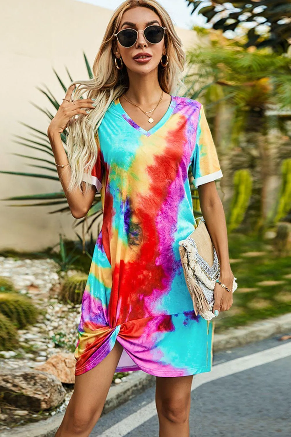 Out And About Twisted Tie Dye Tee Shirt Dress