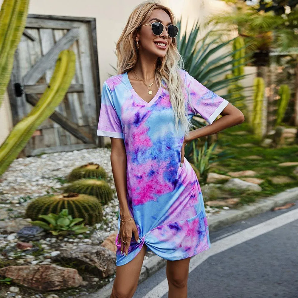 Out And About Twisted Tie Dye Tee Shirt Dress