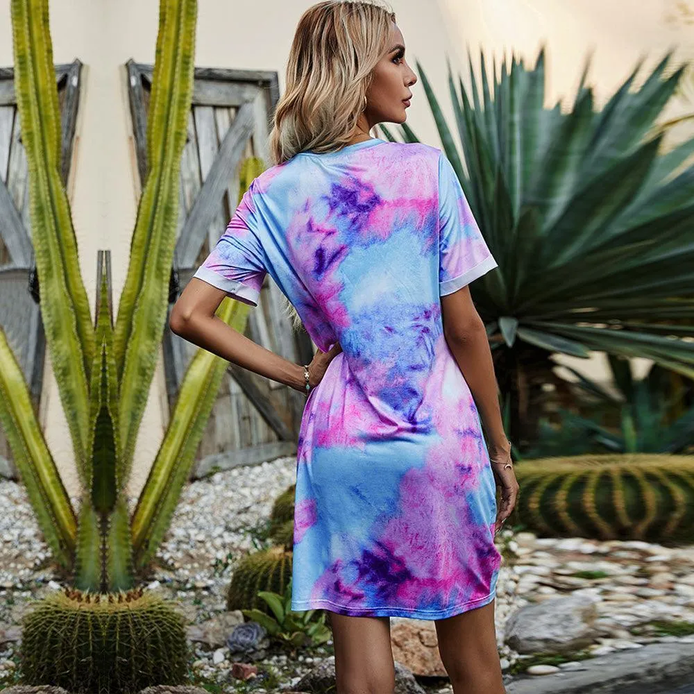 Out And About Twisted Tie Dye Tee Shirt Dress