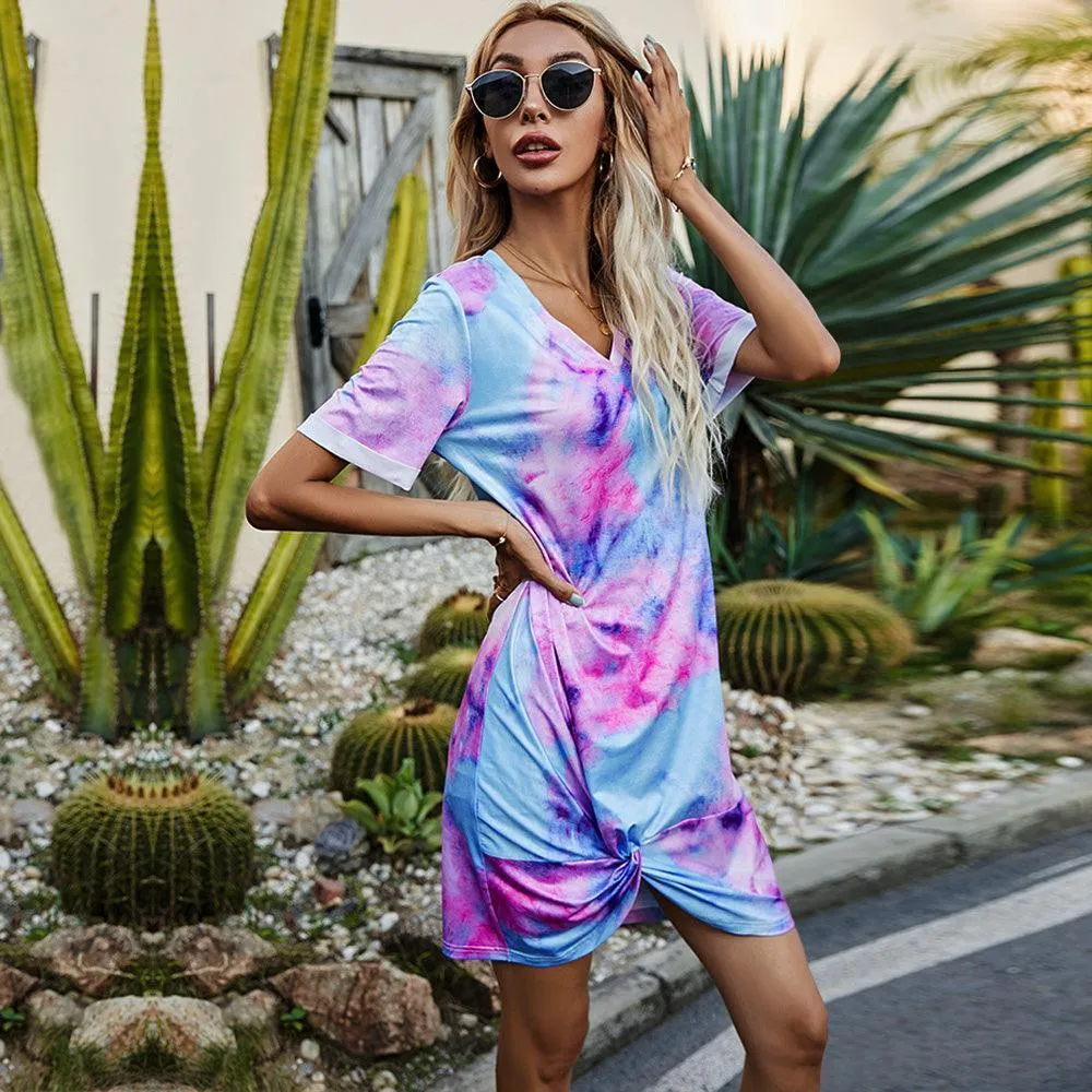 Out And About Twisted Tie Dye Tee Shirt Dress