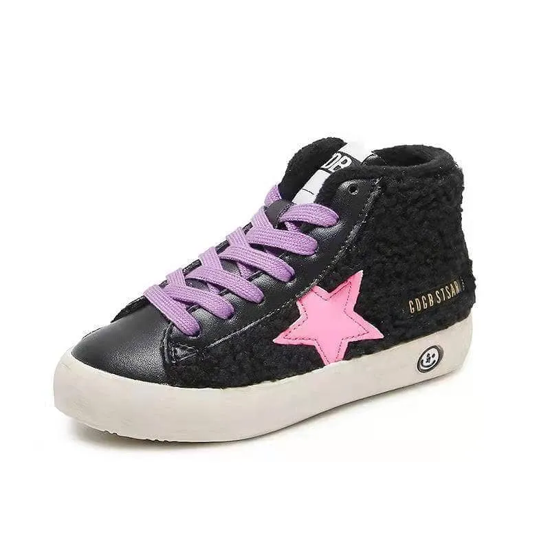 Pink & Black High Top Sherpa Sneaker