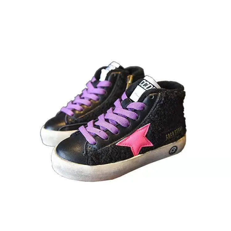 Pink & Black High Top Sherpa Sneaker
