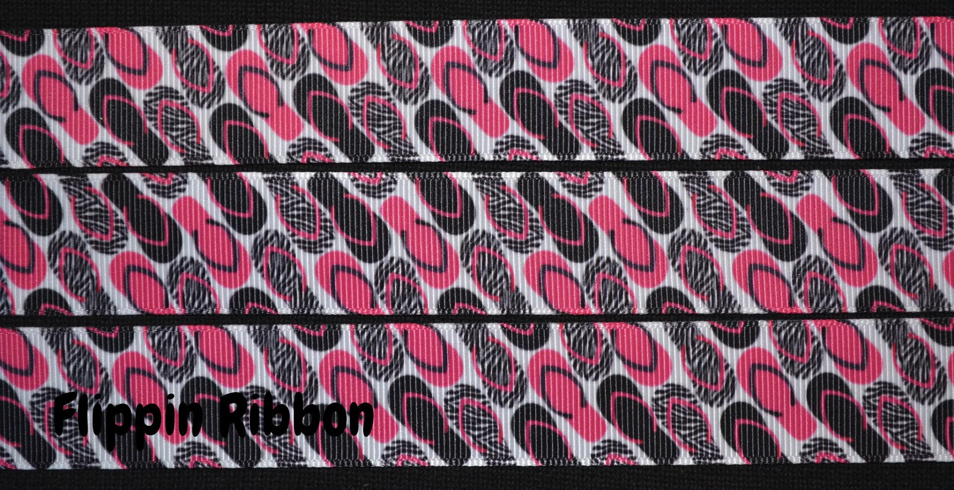 Pink and Black Flip Flop Ribbon - 1 inch Printed Grosgrain