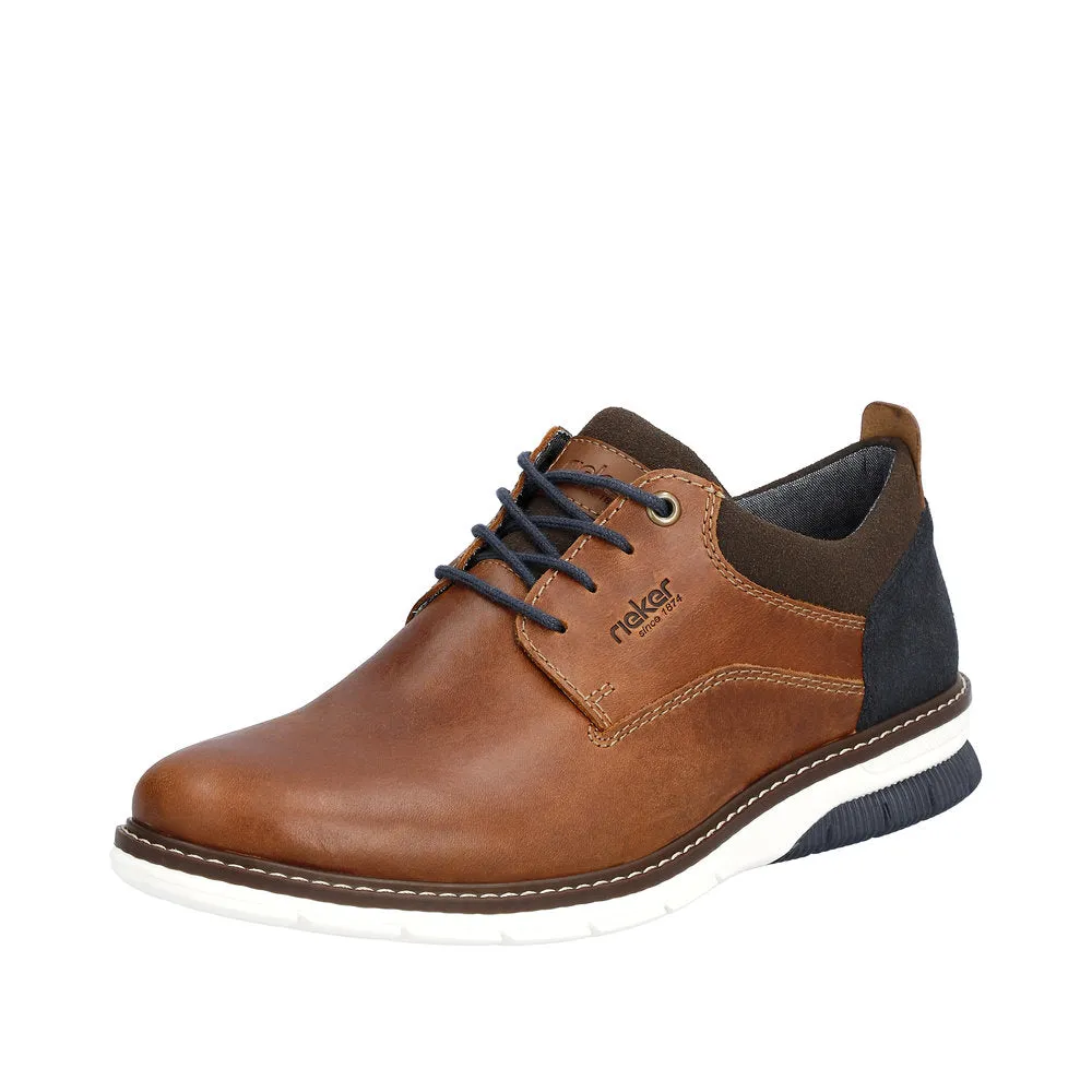 Rieker Mens Laced Leather Brogue Tan 14405-24