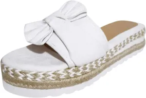 Slides Sandals for Women Fashion Bow Knot Embroidered Platform Sandal Slip On Open Toe Flat Sandals Solid Color Slipper Casual Walking Outdoors Shoes Footwear
