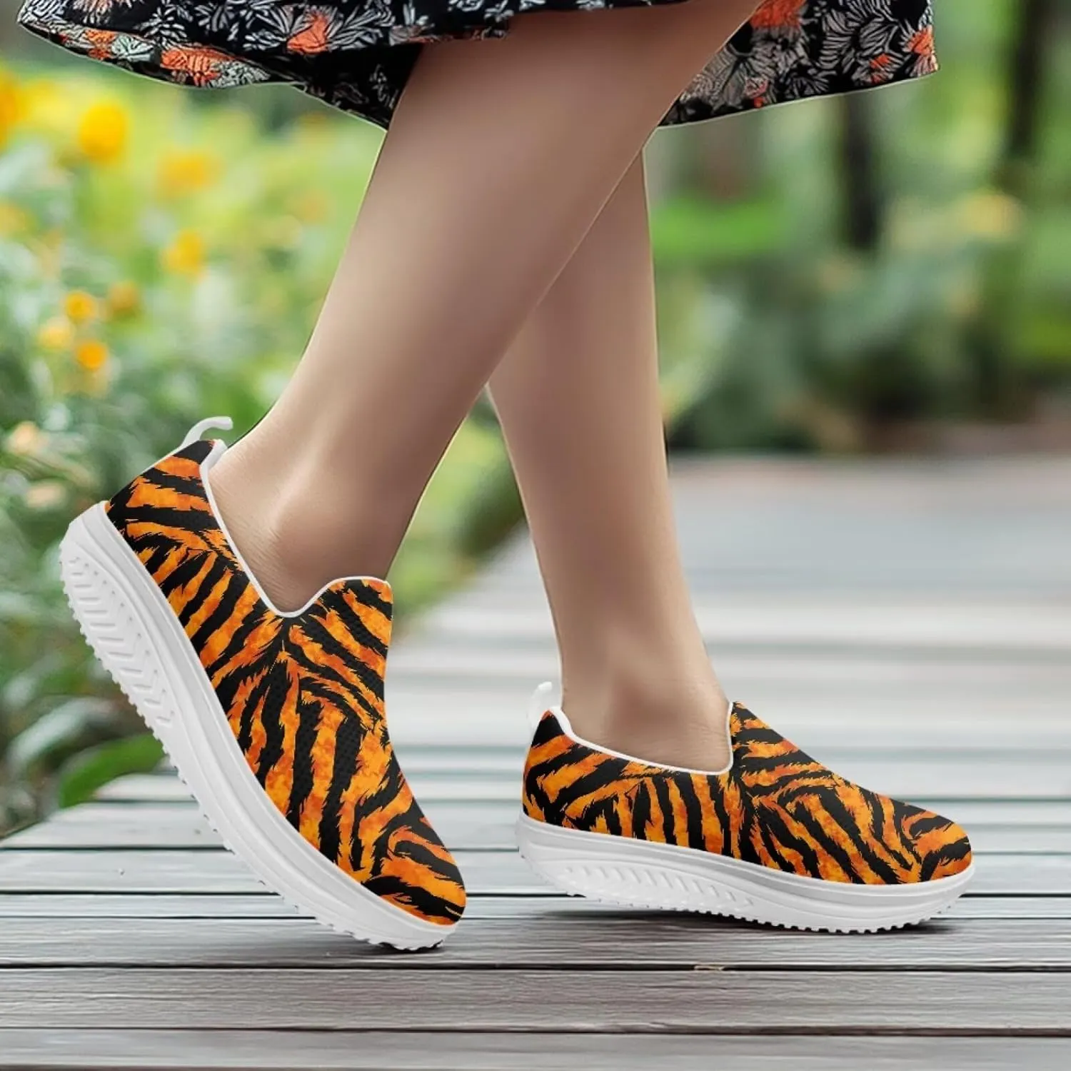 Womens Leopard Print Platform Loafers Lightweight Mesh Shoes Walking Jogging Sneakers Anti Skid