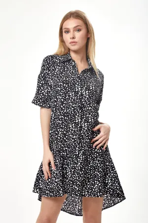 Women's Mini Dress with Short Sleeves in Black and White Animal Print - Stylish and Oversized Fit by Liquorish