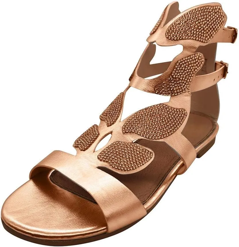 Women's Open Toe Sandals Summer Retro Bohemian Gladiator Roman Party Dress Sandals Rhinestone Hollow Flat Sandals