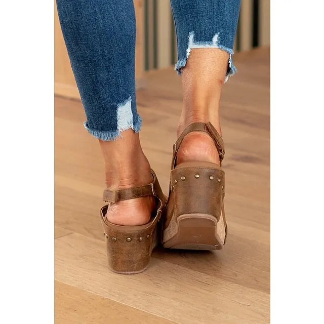 Women's Sandals Wedge Sandals Gladiator Sandals Roman Sandals Daily Summer Wedge Heel Peep Toe Vintage Casual Faux Leather Magic Tape Solid Color Dark Brown Black Light Grey