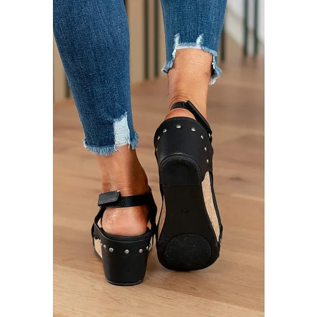 Women's Sandals Wedge Sandals Gladiator Sandals Roman Sandals Daily Summer Wedge Heel Peep Toe Vintage Casual Faux Leather Magic Tape Solid Color Dark Brown Black Light Grey
