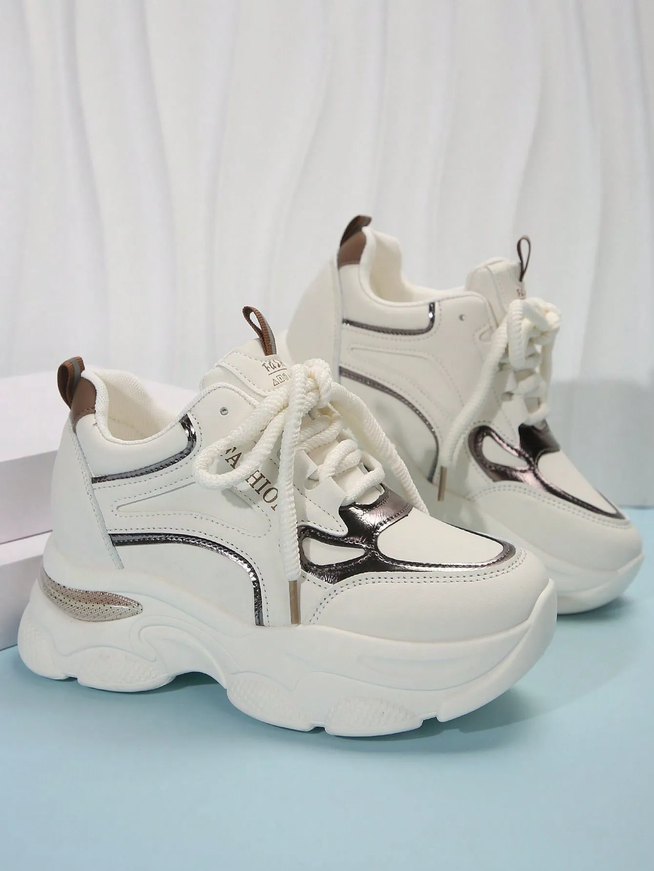 Women's Wedge Heel Thick Sole Sneakers Trendy Casual Shoes With Inner Height Increase