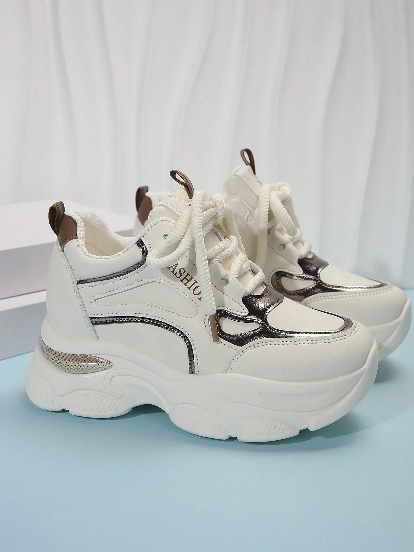 Women's Wedge Heel Thick Sole Sneakers Trendy Casual Shoes With Inner Height Increase