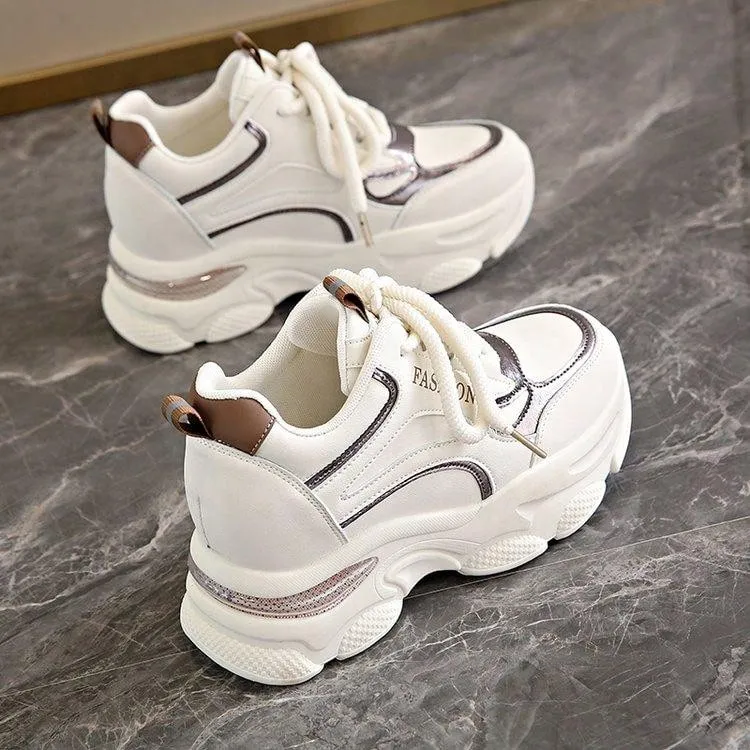 Women's Wedge Heel Thick Sole Sneakers Trendy Casual Shoes With Inner Height Increase