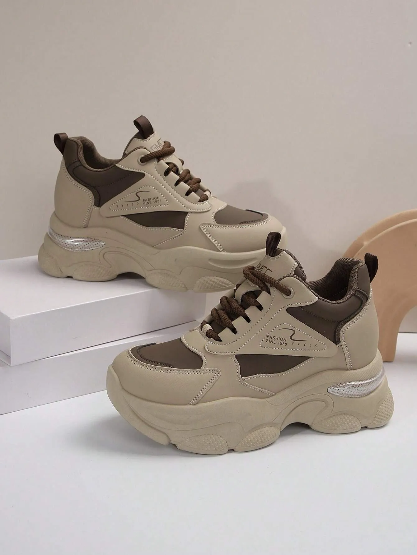 Women's Wedge Heel Thick Sole Sneakers Trendy Casual Shoes With Inner Height Increase