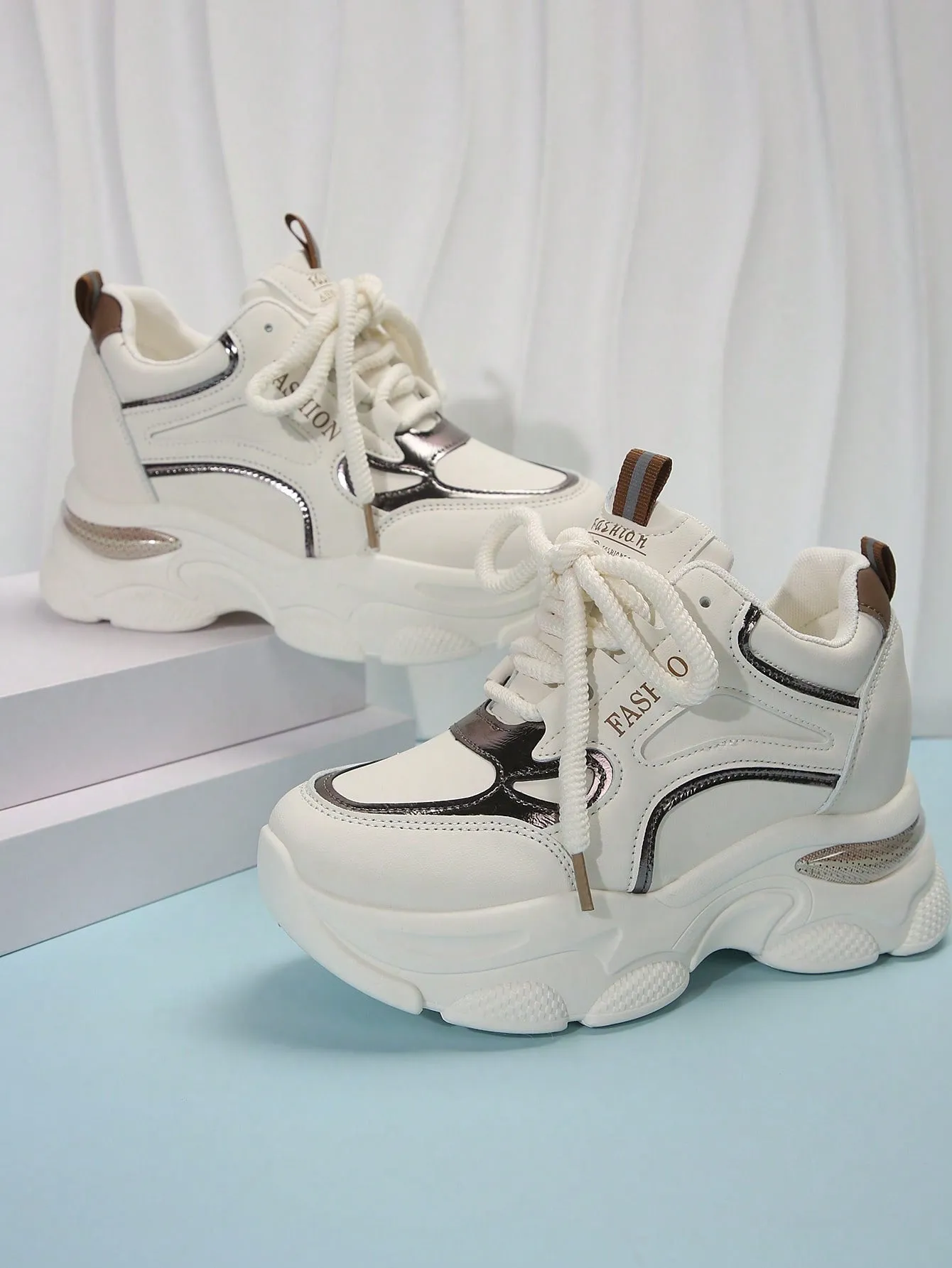 Women's Wedge Heel Thick Sole Sneakers Trendy Casual Shoes With Inner Height Increase